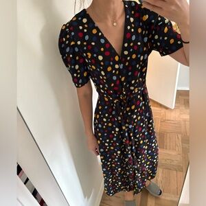 Polka Dot V-Neck button down Dress